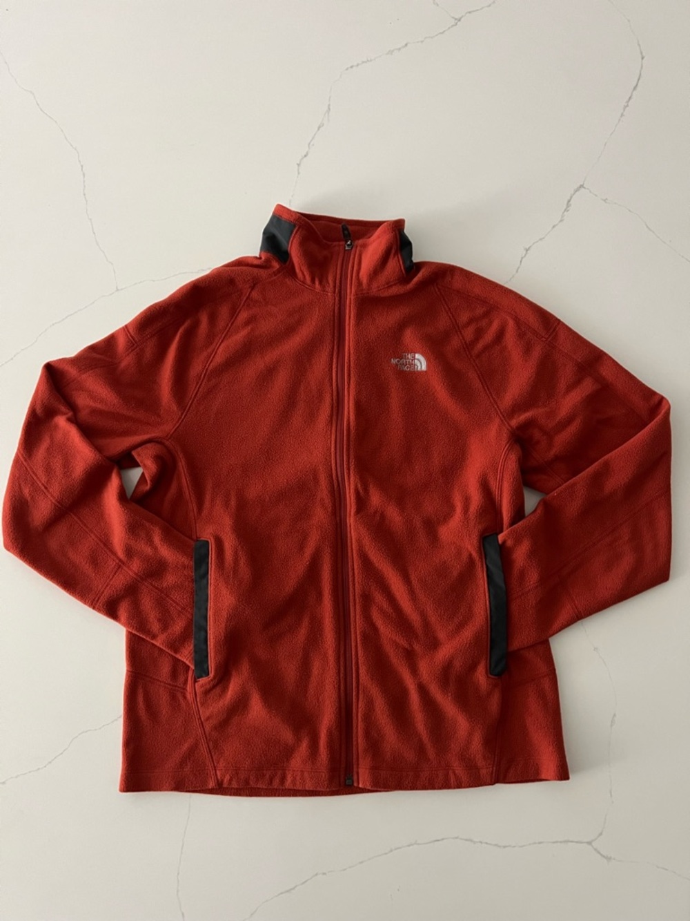 The North Face Jacket Mens Medium Orange Fleece Full Zip FlashDry Pockets Hiking